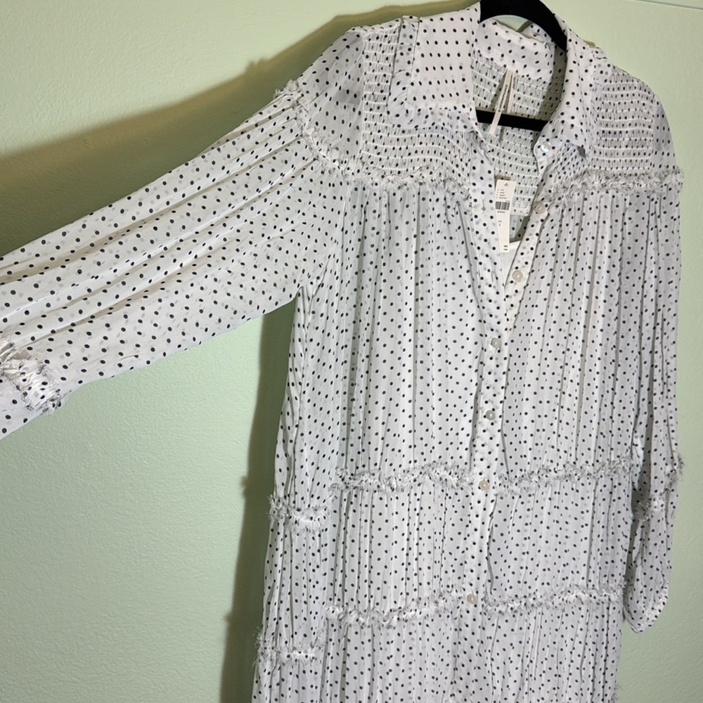 Anthropologie Long-Sleeve Smocked Tiered Maxi Dress S polka dot - Picture 8 of 13